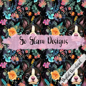Naadloos patroon Boho Franse Bulldog, Herhaalpatroon, Digitale download, Commercieel gebruik, Digitaal papier, Naadloos bestand