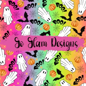 Neon Rainbow Ghosts Seamless Pattern, Halloween Seamless, Repeat Pattern, Digital Download, Seamless File, Fabric pattern,