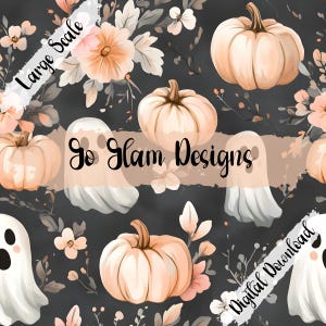 Halloween Floral Ghosts 2 Seamless Pattern, Repeat Pattern, Digital Download, Seamless File, Fabric Pattern, Halloween Seamless