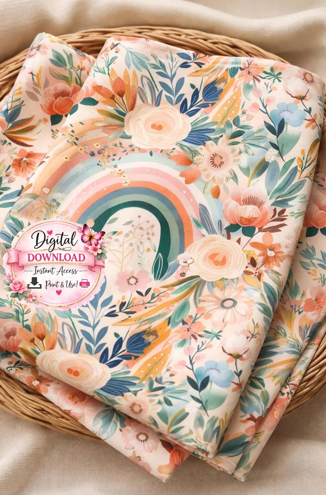 Rainbow Bloom Seamless Pattern | Boho Floral Rainbow Repeat | Pastel ...