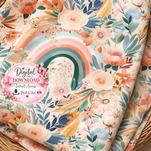 Rainbow Bloom Seamless Pattern | Boho Floral Rainbow Repeat | Pastel Botanical Digital Paper | Nursery & Fabric Design