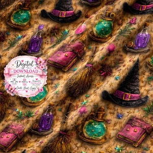 Enchanted Witchcraft Seamless Pattern, Witchy Pattern,