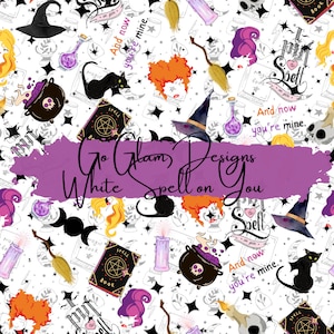 Seamless Pattern White Spell on You, Repeat Pattern, Digital Download, Commercial Use, Seamless File, Sister Witches, Fabric pattern