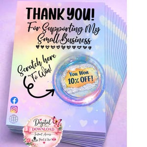 Tarjeta de agradecimiento para raspar para pequeñas empresas: tarjeta de agradecimiento para raspar, inserto de agradecimiento, tarjeta de empaque