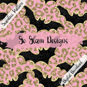 Leopard Glitter Bats Seamless Pattern: Halloween Digital Paper (Commercial Use, PNG Download