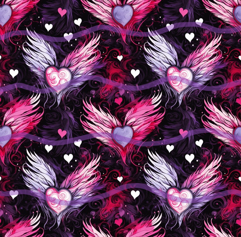 Gothartwork Pattern Goth Winged Hearts Seamless Pattern, Repeat Pattern, Digital Download ...