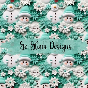 3D Puff Winter Snowman Seamless Pattern, Repeat Pattern, Digital Download, Commercial Use, Digital Paper, Seamless File, Christmas Seamless