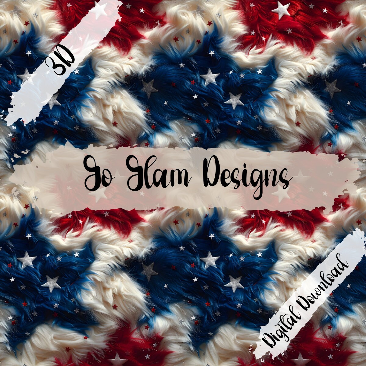 4th of July Faux Fur Seamless Pattern 2 | Patriotic Red White Blue Faux ...