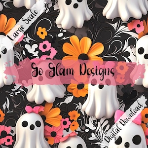 Floral Ghosts Seamless Pattern: Halloween Fabric File (Digital Download)