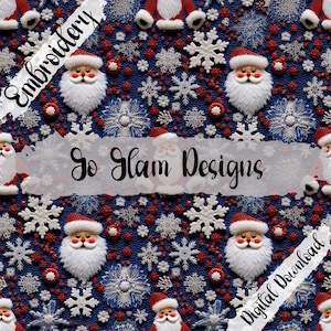 Fausse broderie Père Noël & flocons de neige, motif répété, téléchargement numérique, usage commercial, papier numérique, fichier sans couture,