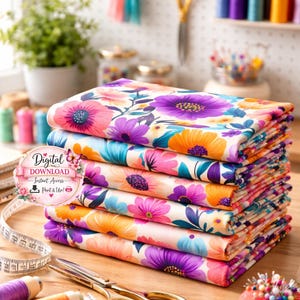 Whimsy Blooms Floral Seamless Pattern: Colorful Flower Print (Digital Download)