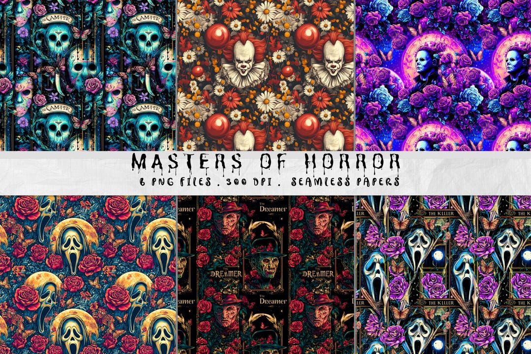 Hideous Pattern Masters of Horror Seamless Pattern Bundle | Horror Digital Paper Pack ...