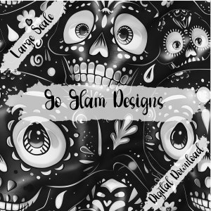 Black & White Skulls Seamless Pattern, Repeat Pattern, Digital Download, Commercial Use, Seamless File, Halloween Seamless