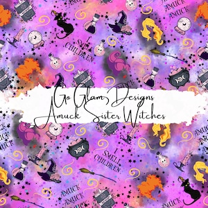 Amuck Sister Witches Seamless Pattern, Repeat Pattern, Digital Download, Commercial Use, Seamless File, Halloween Seamless Pattern