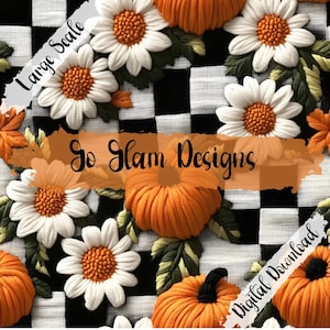 Checkered Pumpkin Patch Seamless Pattern, Repeat Pattern, Digital Download, Digital Paper, Embroidery Seamless, Fall Seamless