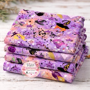 Orange Purple Sister Witches Seamless Pattern: Halloween Fabric (Digital Download)