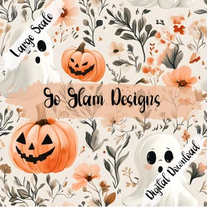 Halloween Floral Ghosts 4 Seamless Pattern, Repeat Pattern, Digital Download, Seamless File, Fabric Pattern, Halloween Seamless