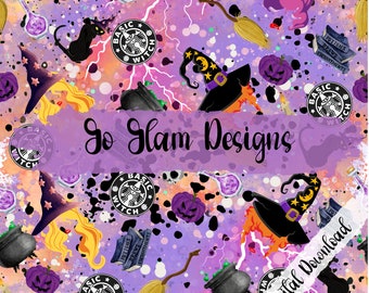 Witch Sisters Seamless Pattern: Halloween Digital Paper (Digital Download)
