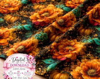 Autumn Leopard Seamless Pattern | Fall Floral Pumpkin Print | Leopard Pumpkin Digital Paper | Fall Background for Sublimation & Fabric