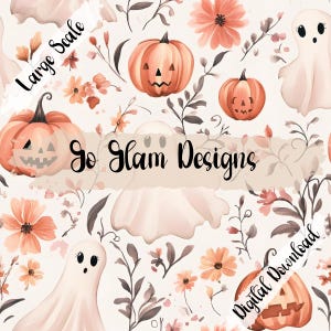 Halloween Floral Ghosts 5 Seamless Pattern, Repeat Pattern, Digital Download, Seamless File, Fabric Pattern, Halloween Seamless