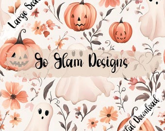 Halloween Floral Ghosts 5 modello senza soluzione di continuità, modello ripetuto, download digitale, file senza soluzione di continuità, modello di tessuto, Halloween senza soluzione di continuità