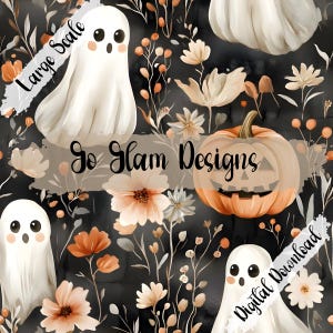 Halloween Floral Ghosts 3 Seamless Pattern, Repeat Pattern, Digital Download, Seamless File, Fabric Pattern, Halloween Seamless