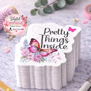 Pretty Things Inside Digital Sticker Template | Printable Butterfly Floral Sticker PNG |  | Instant Download | Print & Cut