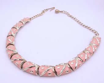 Vintage Coro Jewelcraft Pink Enamel Short Necklace Length 40 cm