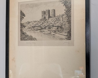 Antique J B Carey Signed Framed Etching Durham Cathedral