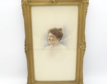 Antique Edwardian Hand Coloured Photograph Lady Framed Gold Gilt Frame