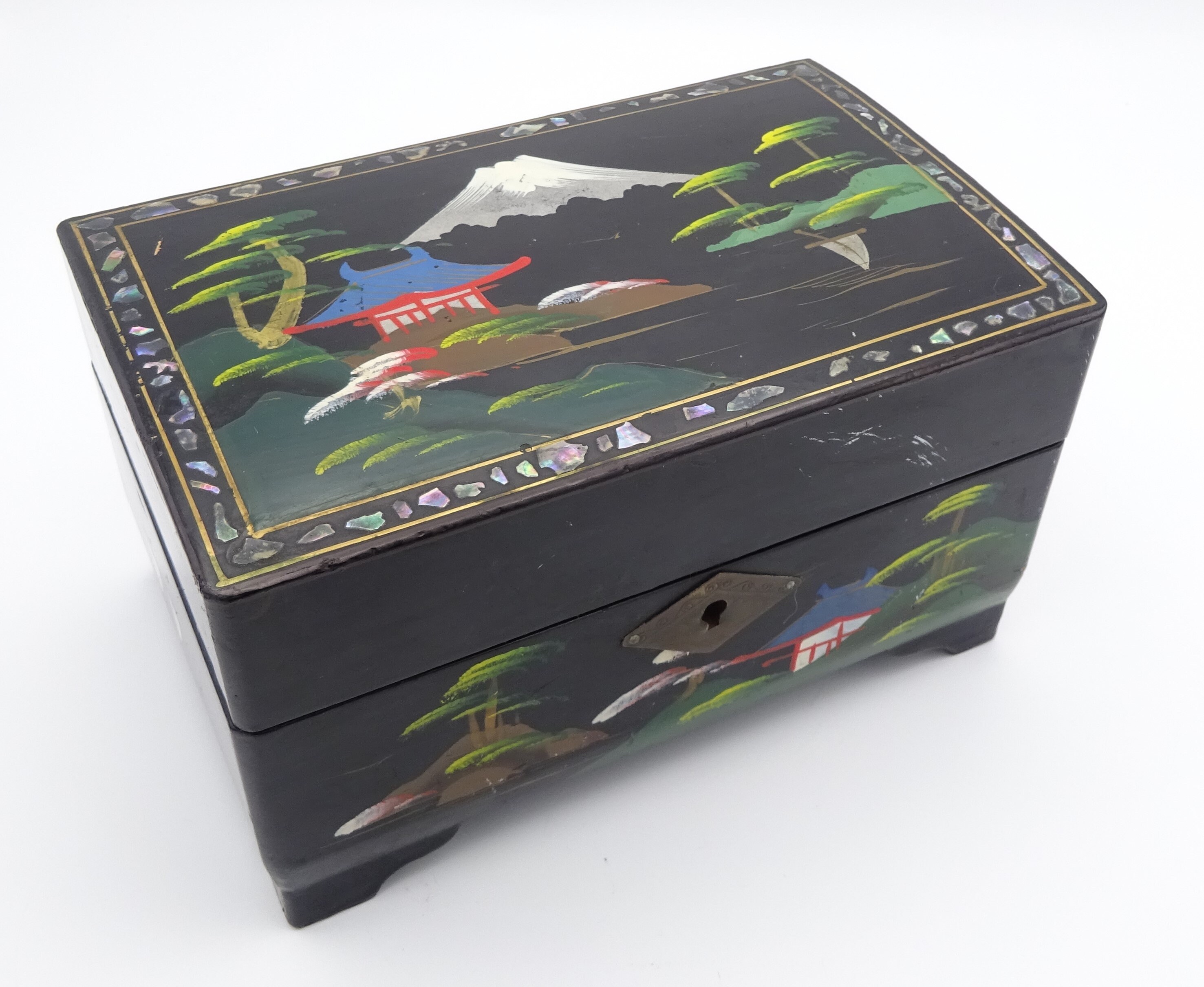 Japanese Black Lacquer Jewelry Box Vintage Japanese Medium