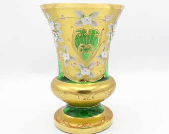 Vintage Murano Bohemian Glass Green Gold Medium Vase