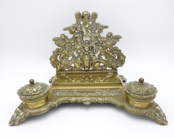 Antique Edwardian Large Brass Inkwell