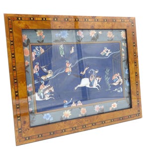 Quadro emoldurado em tecido pintado à mão em estilo indiano Mughal vintage