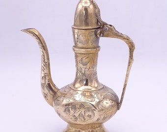 Vintage Very Small Indian Etched Brass Coffee Pot Dallah