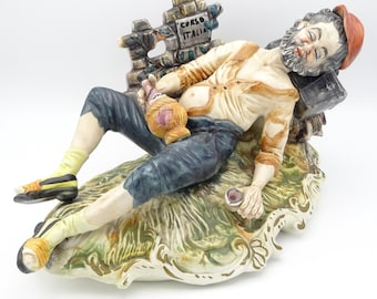 Vintage Italian Capodimonte Large Figurine Drunken Tramp