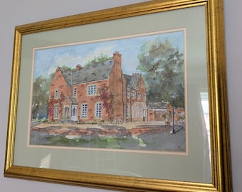 Vintage Framed Watercolour Painting Manor House GTH 2003