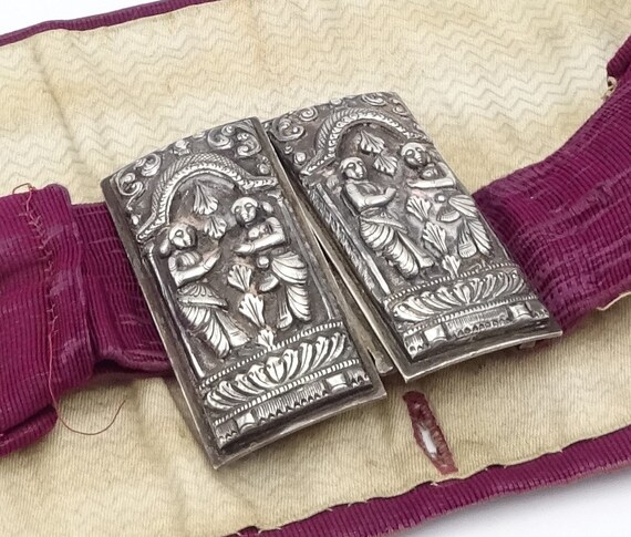 Antique Victorian Sterling Silver Buckle Fabric Belt - Etsy display picture 2