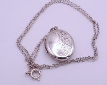 Ciondolo con medaglione piccolo e catena vintage in argento sterling 925, peso 4,4 grammi