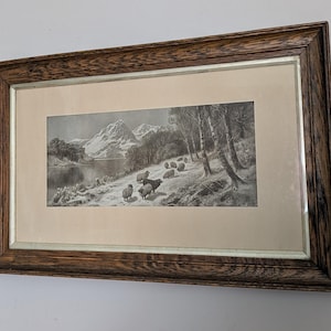 Antique F W H Framed Lithograph Print Sheep Landscape