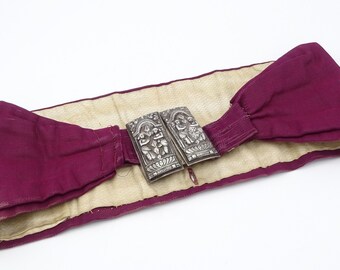 Antique Victorian Sterling Silver Buckle Fabric Belt