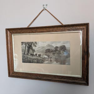 Antique F W H Framed Lithograph Print Cattle Landscape