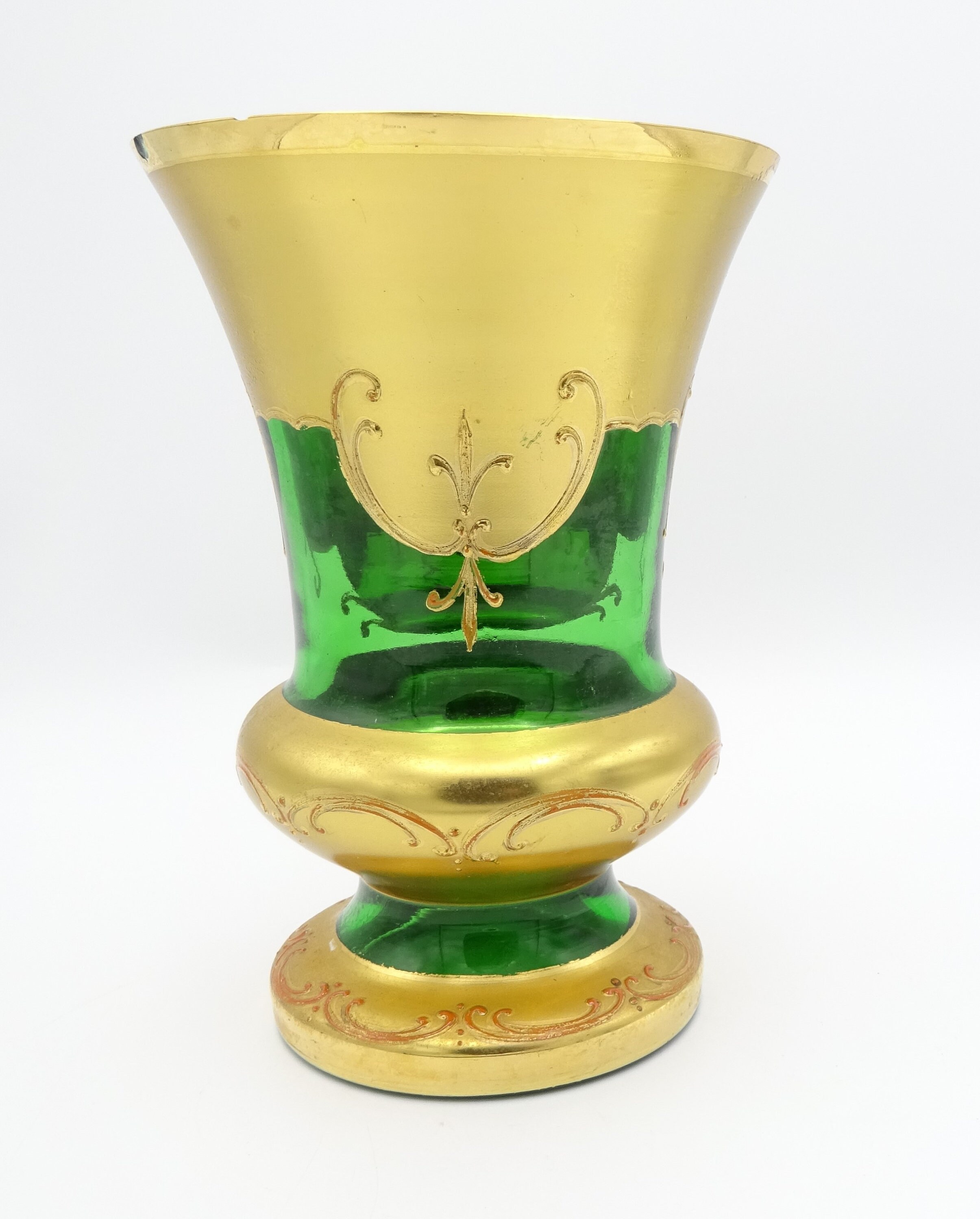 Vintage Murano Bohemian Glass Green Gold Medium Vase - Etsy