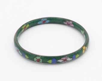 Vintage Dark Green Floral Metal Cloisonne Bangle