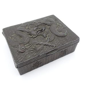 Vintage japansk drake antimon metall cigarettlåda