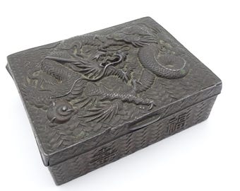 Vintage Japanese Dragon Antimony Metal Cigarette Box