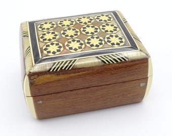 Vintage Small Egyptian Marquetry Inlaid Wooden Trinket Jewellery Box