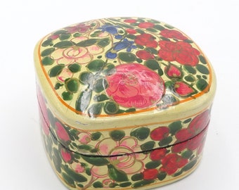 Vintage Indian Kashmiri Paper Mache Floral Small Trinket Box