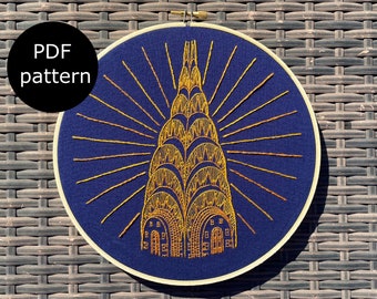 Art Deco Chrysler building embroidery pattern, digital PDF pattern for instant download