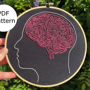 Brain in Head Maze, Brain Labyrinth, digital PDF pattern for hand embroidery, beginner pattern